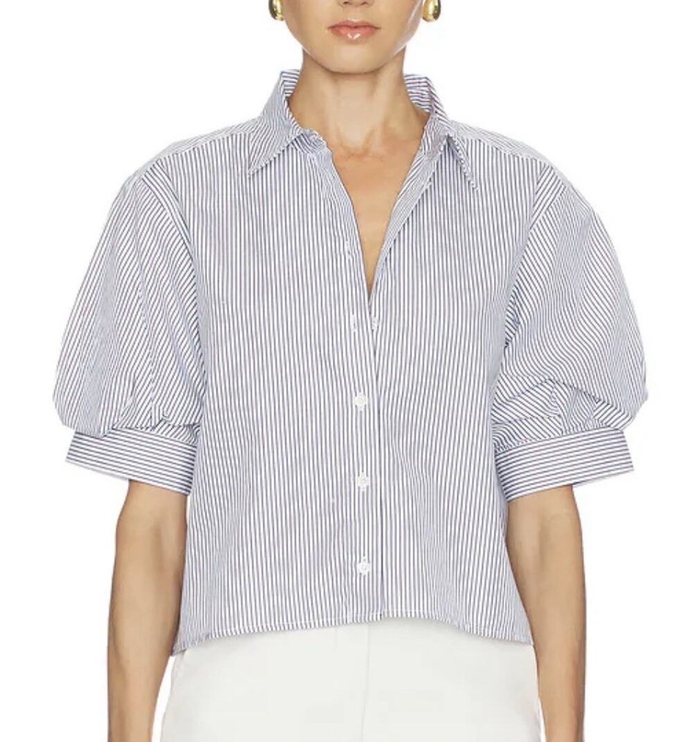 FRAME Billow Shirt Button Down Striped Cotton Sample Tag Size Small MSRP $348